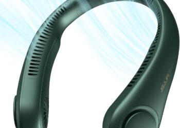 JISULIFE Portable Neck Fan, Hands-Free Bladeless, 5 Speeds, 4000 mAh Battery Operated Wearable Personal Fan, Twistable, Rechargeable, Gift for Women Men-Dark Green