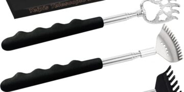 3 Pack Different Back Scratcher Metal Portable Telescoping with Rubber Handles, Extendable Back Massager Tool with Beautiful Box, Stocking Stuffers for Men Women Kids Adults (Black)