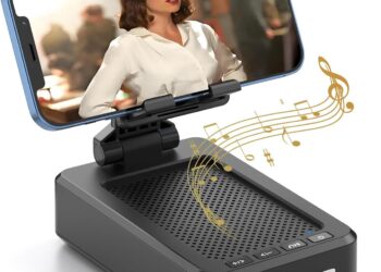 Cell Phone Stand with Wireless Bluetooth Speaker and Anti-Slip Base HD Surround Sound Perfect for Home and Outdoors with Bluetooth Speaker for Desk Compatible with iPhone/ipad/Samsung Galaxy