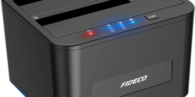 FIDECO Hard Drive Docking Station, USB 3.0 SATA HDD Docking Station for 2.5 & 3.5 inch SATA HDD/SSD, Dual Bay, Support Offline Clone and UASP