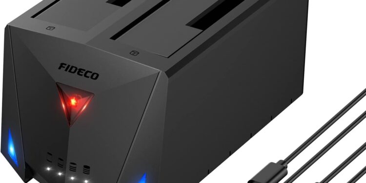 FIDECO USB 3.2 Gen 1 to Hard Drive Docking Station, Hard Drive Dock for 2.5 or 3.5 inch SATA I/II/III HDD SSD with Hard Drive Duplicator/Offline Clone Function and 2 USB Cables, Support UASP
