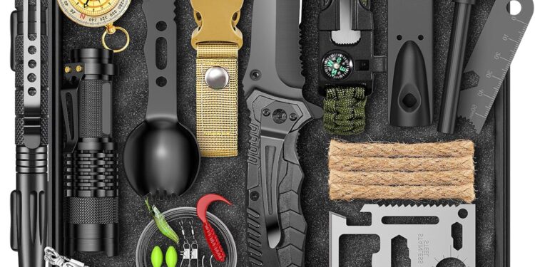 Gifts for Men Him Dad, Survival Kit and Equipment 25 Pcs, Valentines Gifts for him, Christmas Stocking Stuffers,Camping Essentials, Survival Gear, Cool Gadgets for Men