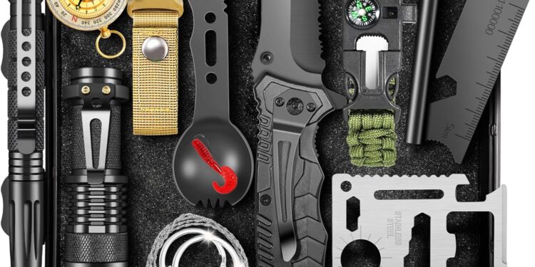Gifts for Men Him Dad, Survival Kits and Equipment 14 Pcs, Christmas Stocking Stuffers, Anniversary Birthday Gifts for Husband Boyfriend Guy, Camping Essentials, Cool Gadgets for Men
