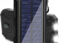 Solar Charger, 20000mAh Portable Outdoor Waterproof Solar Power Bank, Camping External Backup Battery Pack Dual 5V USB Ports Output, 2 Led Light Flashlight with Compass (Black)