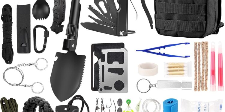 Survival Kit and First Aid Kit, 142Pcs Professional Survival Gear and Equipment with Molle Pouch, for Men Dad Husband Who Likes Camping Outdoor Adventure…