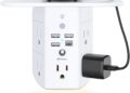 Wall Outlet Extender with Shelf and Night Light,Surge Protector,USB Wall Charger with 5 AC Outlets and 3 USB Ports 1 USB C Outlet Wide Space 3-Sided Power Strip Multi Plug Outlets…