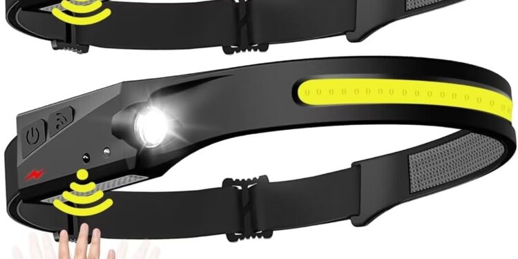 Headlamp Rechargeable 2PCS, 230° Wide Beam Head Lamp LED with Motion Sensor for Adults – Camping Accessories Gear, Waterproof Head Light Flashlight for Hiking, Running, Repairing, Fishing, Cycling