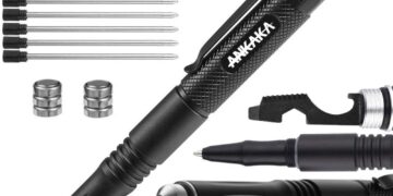 The Most Loaded 6-in-1 Tactical Pen: Solves Other Brands’ Weaknesses,Self Defense Tip + Flashlight + Ballpoint + Bottle Opener + Screw Driver + Hexagonal Wrench, 5 Ink Refills + 6 Batteries + Gift Box
