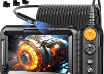 Endoscope Camera with Light, 5″ Dual Lens 1920P HD Borescope, IP67 Waterproof 7.9mm Industrial Inspection Camera with 9 LEDs, 16.5FT Semi-Rigid Cable- Father’s Day Gifts&Cool Gadgets for Men