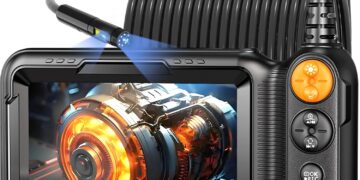 Endoscope Camera with Light, 5″ Dual Lens 1920P HD Borescope, IP67 Waterproof 7.9mm Industrial Inspection Camera with 9 LEDs, 16.5FT Semi-Rigid Cable- Father’s Day Gifts&Cool Gadgets for Men