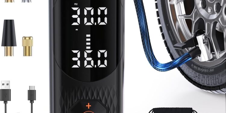 Tire Inflator Portable Air Compressor, 160PSI Air Pump for Car Tires, 4X Fast Inflation Air Compressor, Tire Pump with LED for Car