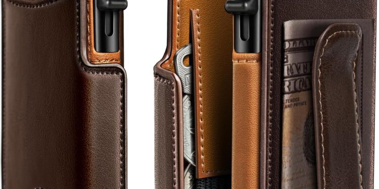 Men Wallet,with Money Clip Coins Pocket ID Window,Slim Front Pocket RFID Blocking Pop-up Card Holder 3.9″x 2.7″, Gift Boxed