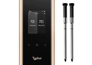 Sync Gold Wireless WiFi Meat Thermometer | Two Slim Probes | 10x Stronger Signal Than Bluetooth | Reliable Readings Through Kamado Grill, BBQ, Oven, Smoker | Easy-to-Use Base