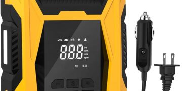 CARSUN AC/DC Tire Inflator Portable Air Compressor, Dual Power for Home 110V AC and Car 12V DC Air Pump with Pressure Gauge, Auto Shutoff, Tire Pump for Car Motorcycle Bicycle and Other Inflatables
