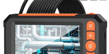 Endoscope Camera with Light, 4.3′ IPS Screen Industrial Borescope, 1080P HD Inspection Camera with 8 LED Lights, 2000mAh Rechargeable IP67 Waterproof Endoscope, 16.4FT Semi-Rigid Gadgets for Men