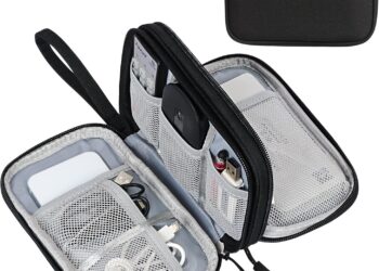 FYY Electronic Organizer, Travel Cable Organizer Bag Pouch Electronic Accessories Carry Case Portable Waterproof Double Layers Storage Bag for Cable, Cord, Charger, Phone, Earphone, Large Size, Black