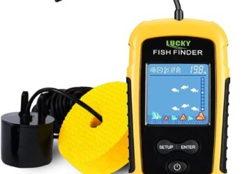 LUCKY Kayak Portable Fish Depth Finder Water Handheld Fish Finder Sonar Castable Kayak Boat Fishfinder Transducer Fishing LCD Display FFC1108