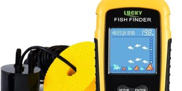 LUCKY Kayak Portable Fish Depth Finder Water Handheld Fish Finder Sonar Castable Kayak Boat Fishfinder Transducer Fishing LCD Display FFC1108