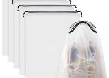 Clear Shoe Bags for Travel 5 PCS, 15.7″ x 11.8″ Travel Shoe Bags for Packing, Waterproof Drawstring Travel Shoe Storage Bag, Travel Essentials for Men and Women