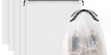 Clear Shoe Bags for Travel 5 PCS, 15.7″ x 11.8″ Travel Shoe Bags for Packing, Waterproof Drawstring Travel Shoe Storage Bag, Travel Essentials for Men and Women