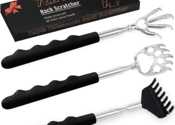 3 Pack Back Scratcher Metal Portable Telescoping with Rubber Handles, Extendable Back Massager Tool with Beautiful Box, White Elephant Stocking Stuffers Gifts for Men Women Kids Adults