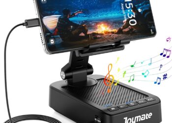 Gifts for Men Women, Phone Stand with Bluetooth Speaker and Charging Function 360° Rotable Angel Adjustable Cell Phone Holder with HD Stereo Sound Fits All Phones,Tablet (Black)