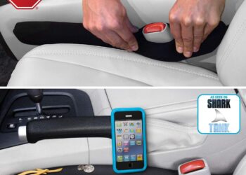Drop Stop – The Original Patented Car Seat Gap Filler (As Seen On Shark Tank) – Between Seats Console Organizer, Set of 2 and Slide Free Pad and Light