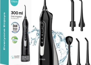 COSLUS Water Dental Flosser Teeth Pick: Portable Cordless Oral Irrigator 300ML Rechargeable Travel Irrigation Cleaner IPX7 Waterproof Electric Flossing Machine for Teeth Cleaning C20(F5020E)