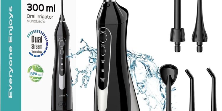COSLUS Water Dental Flosser Teeth Pick: Portable Cordless Oral Irrigator 300ML Rechargeable Travel Irrigation Cleaner IPX7 Waterproof Electric Flossing Machine for Teeth Cleaning C20(F5020E)