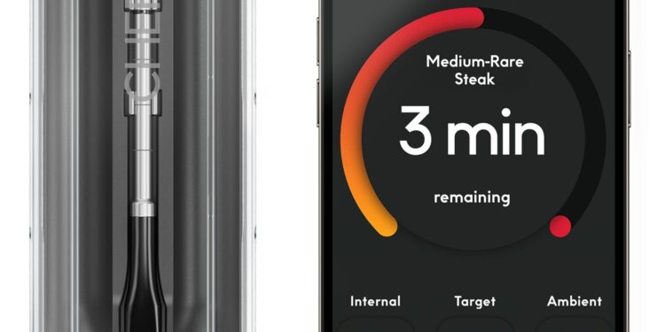 CHEF iQ Sense Smart Wireless Meat Thermometer with Ultra-Thin Probe, Unlimited Range Bluetooth Meat Thermometer, Digital Food Thermometer for Remote Monitoring of BBQ Grill, Oven, Smoker, Air Fryer