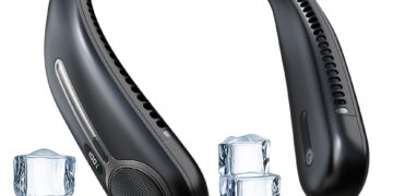 Portable Neck Fan,Gift Ideas,Personal Wearable Bladeless Fan,360° Cooling,LED Display,4-Speeds,6000mAh Rechargeable,Powerful Wind,Outdoor Travel Camping,Birthday Gifts for Men Women Dad Mom (Black)