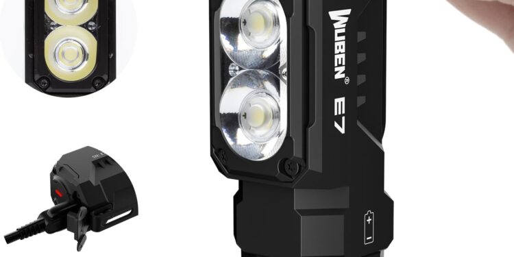 WUBEN E7 1800 Lumen Rechargeable Mini Flashlights with Magnet – Super Bright 6 Modes EDC Flashlight, Typ-C Rechargeable LED; IP68 Pocket Flashlight for Headlamp Use, Rescue, Camping