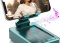 JTEMAN Cell Phone Stand with Wireless Bluetooth Speakers,Angle Adjustable Strong Pedestal Phone Stand for Desk,HD Sound and Bass Bluetooth Speaker Compatible with All Mobile Phones(Green)