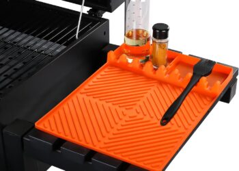 Silicone Griddle with Drip Pad Spatula Mat Barbeque Grill Accessories Tools for Blackstone, Side Shelf Pad for Outdoor Kitchen Counter, Cooking, Countertop (Orange)