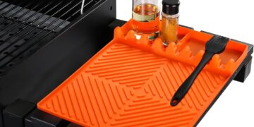 Silicone Griddle with Drip Pad Spatula Mat Barbeque Grill Accessories Tools for Blackstone, Side Shelf Pad for Outdoor Kitchen Counter, Cooking, Countertop (Orange)