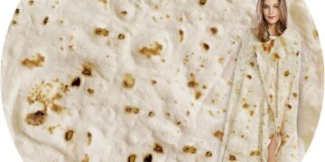 SeaRoomy Burritos Tortilla Blanket, Realistic Food Wrap Blanket Double Sided, Novelty Funny Tortilla Round Giant Soft Blankets (Beige, 47 inches)