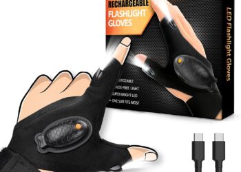 HANPURE Father’s Day Gifts for Dad Husband, Rechargeable LED Flashlight Gloves Christmas Birthday Gift Idea for Him Boyfriend Car Guy Waterproof Lighted Gloves for Repairing Fishing Camping
