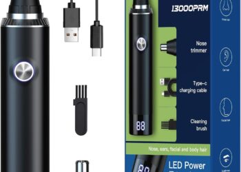 2025 Nose Hair Trimmer for Men Women with LED Light Digital Display,Painless USB Rechargeable Facial and Ear Hair Remover with Powerful Motor and Dual-Edge Blades Easy Clean 13000 RPM (Black)