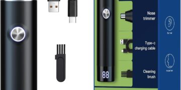2025 Nose Hair Trimmer for Men Women with LED Light Digital Display,Painless USB Rechargeable Facial and Ear Hair Remover with Powerful Motor and Dual-Edge Blades Easy Clean 13000 RPM (Black)