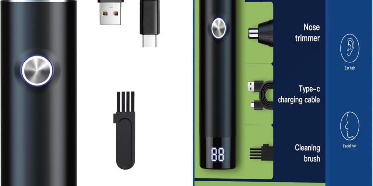 2025 Nose Hair Trimmer for Men Women with LED Light Digital Display,Painless USB Rechargeable Facial and Ear Hair Remover with Powerful Motor and Dual-Edge Blades Easy Clean 13000 RPM (Black)