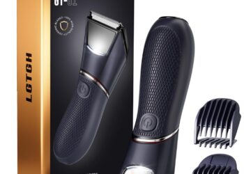 Body Hair Trimmer for Men: Pubic Hair Trimmer with Mirror & LED Light – Electric Ball Shavers with Ceramic Blades & Travel Lock – Body Groomer IPX7 Waterproof Wet or Dry Use for Groin/Legs/Chest