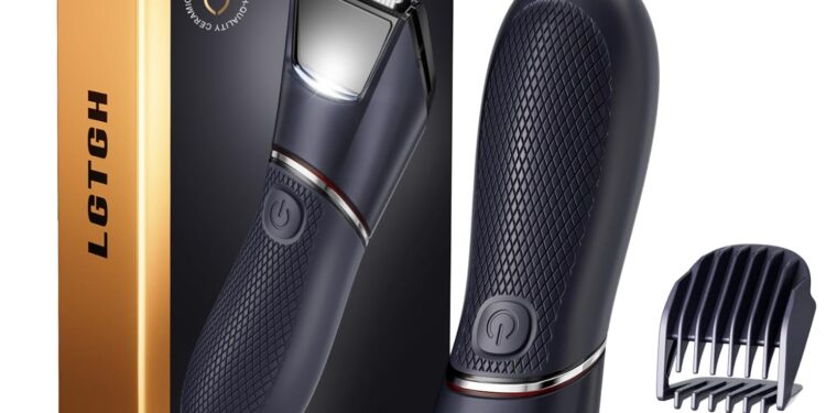 Body Hair Trimmer for Men: Pubic Hair Trimmer with Mirror & LED Light – Electric Ball Shavers with Ceramic Blades & Travel Lock – Body Groomer IPX7 Waterproof Wet or Dry Use for Groin/Legs/Chest