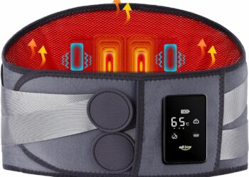 ALLJOY 67″ Cordless Heating Pad for Back Pain Relief FSA Eligible HSA, Birthday Gifts for Women Men Mom Dad, Portable Lower Back Massager with 3 Heat 5 Vibration, Wireless Heating Pad for Cramps