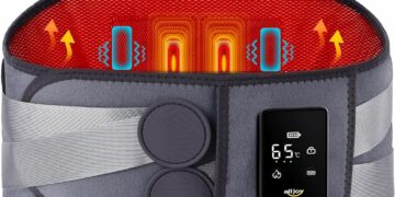 ALLJOY 67″ Cordless Heating Pad for Back Pain Relief FSA Eligible HSA, Birthday Gifts for Women Men Mom Dad, Portable Lower Back Massager with 3 Heat 5 Vibration, Wireless Heating Pad for Cramps