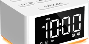 【3 in 1】 Small Sound Machine Alarm Clock Night Light White Noise Machine 27 Sleeping Sounds for Adults Kids Precise 32 Level Volume Sleep Timer Memory Function Digital Clock with 30 Wake Up Sounds