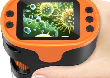 1000X Handheld Microscope for Kids 4K 2.0″ Screen Rechargeable Mini Pocket Digital Microscopes w/Slides Kit Portable Edu Gift Age 4-6 8-12 Children Students