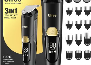 Ufree 3-in-1 Beard Trimmer Kit, Men’s Electric Shaver Razor for Mustache Body Nose Facial Hair, Professional Hair Trimmer, Rechargeable Clippers, Waterproof Beard Grooming, Birthday Gifts for Men