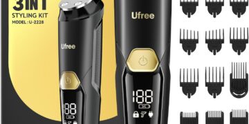 Ufree 3-in-1 Beard Trimmer Kit, Men’s Electric Shaver Razor for Mustache Body Nose Facial Hair, Professional Hair Trimmer, Rechargeable Clippers, Waterproof Beard Grooming, Birthday Gifts for Men