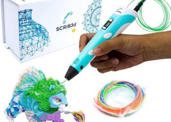SCRIB3D P1 3D Printing Pen with Display – Includes 3D Pen, 3 Starter Colors of PLA Filament, Stencil Book + Project Guide, and Charger