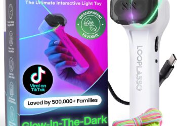 Loop Lasso NANO Glow in the Dark Rave Toys with Built-in UV Blacklight – Interactive Rope Launcher STEM Toy – Viral Flow and String Shooter Toy for Kids and Adults